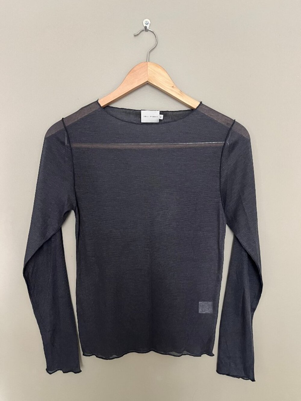 Deiji Studios Sheer Ribbed Long Sleeve Top Steel Gray Size XS